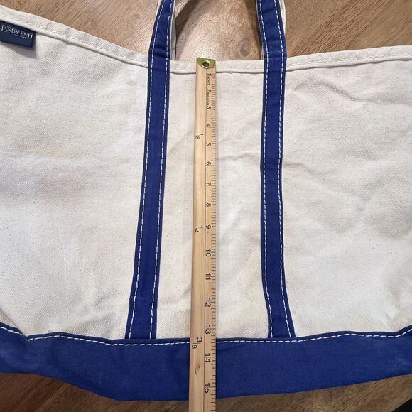 Vtg Lands End Heavy Canvas Tote Large Blue Trim USA - Picture 6 of 16